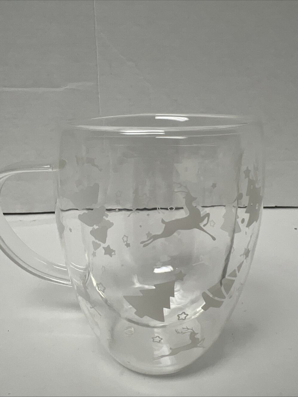 Set of 4 Christmas Double Wall Glass Coffee Mugs Festive Holiday Drinkware Cups